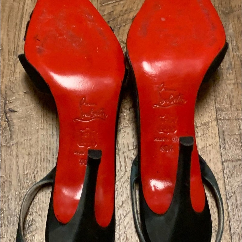 CHRISTIAN LOUBOUTIN Black CREPE SATIN  4” STILETTOS 40 1/2